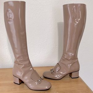 Used Gucci patent leather regent horsebit knee high block heel boots 39.5 cute